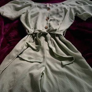 Mint green off the shoulder button up jumper by Monteau